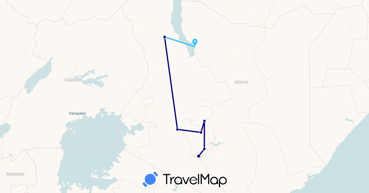 TravelMap itinerary: driving, boat in Kenya (Africa)
